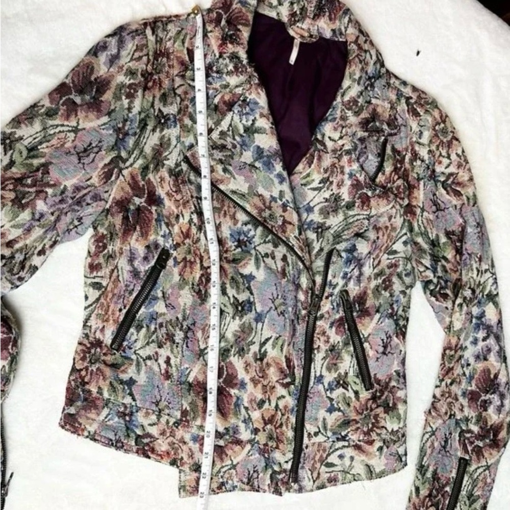Free People Floral Tapestry Moto Jacket Size 10 - Multicolor/Cream/Pink/Tan - Picture 5 of 12